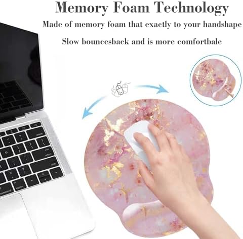 Pink Ergonomic Mouse Pad with Wrist Rest, Gaming Mouse Pad with Wrist Support,Gold Marble Mouse Pads for Desk for Women, Computer Mousepad with Non-Slip Rubber Base, Cute Office Desk Accessories