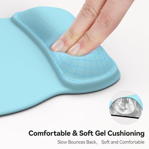 TECKNET Gel Ergonomic Mouse Pad with Wrist Rest, Non-Slip PU Base, LT.Blue