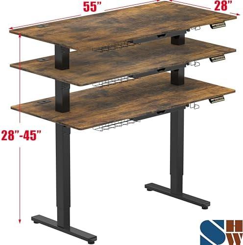 SHW 55 x 28 Electric Height Adjustable Standing Desk w/Drawer,Rustic Brown