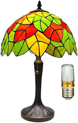 Tiffany Table Lamp Maple Leaves Stained Glass Reading Lamp for Bedroom Living Room Art Decor Bedside Nightstand Night Light for Home Office LED Bulb Included