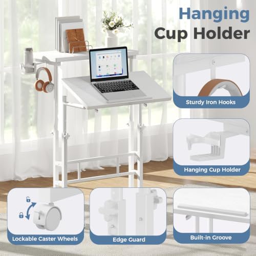 DUMOS Rolling Standing Desk, Walking Pad Desk, Split Top Computer Cart