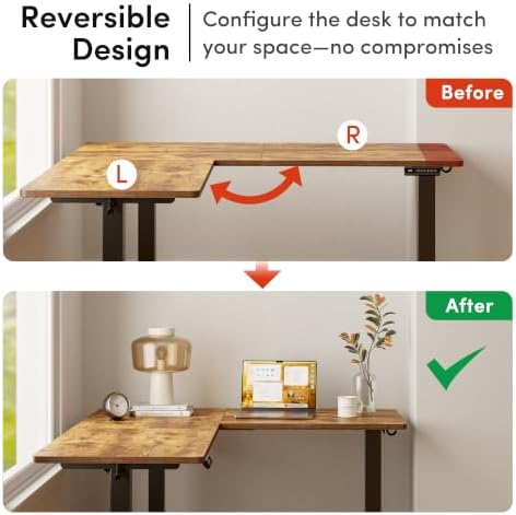 FEZIBO 63" x 55" L-Shaped Standing Desk - Adjustable Corner Desk L Shape, L-Shaped Adjustable Desk with Splice Board, L Shape Standing Desk, Rustic-Brown