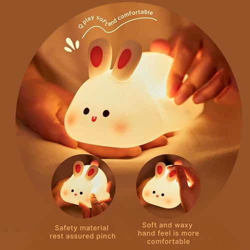 S NMT Cute Rabbit Silicone Night Lights Cartoon Bedroom Lamp for Children's Room Decor, USB Rechargeable Timing Dimming Silicone Sleep Light for Kids, Toddler, Baby