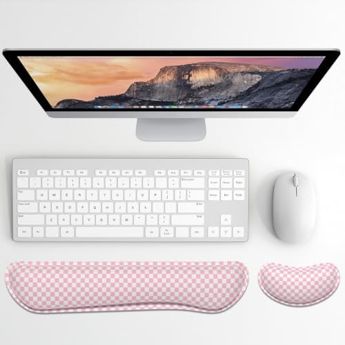 Dapesuom Enlarge Keyboard Wrist Rest, Memory Foam Wrist Cushion for Support, Cute Typing Pain Relief Keyboard Mouse Pad Rests Set with Non-Slip Base for Gaming Laptop Office Computer, Blush Pink