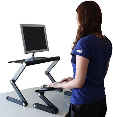 WorkEZ Adjustable Standing Desk Converter w/2 Fans & 3 USB Ports, Sit to Stand Desk Riser Monitor Standing Computer Desk, Height & Angle Negative Tilt