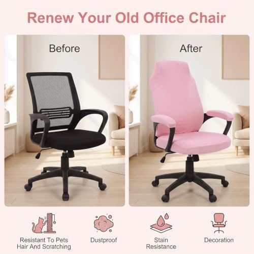 4 Pcs Office Chair Covers Set with Armrest, Stretchable Pink