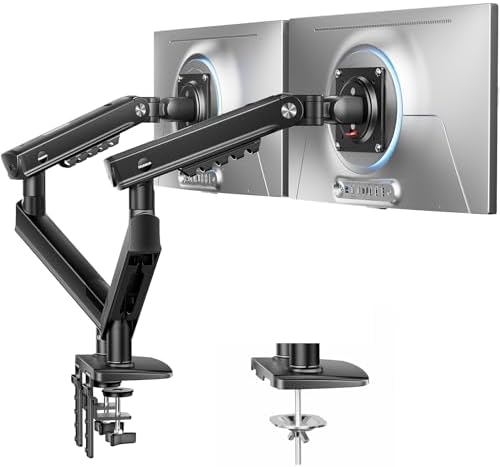HUANUO FlowLift Pro Dual Monitor Mount for 13–27" Screens, MechaSpring Monitor Stand, Adjustable Monitor Arms for 2 Monitors with Tilt/Swivel/Rotation, Tool-Free VESA Mount, Max Load 15.4 lbs