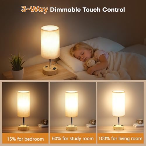MOICO Table Lamp for Bedroom, Touch Nightstand Lamp with 10W USB Charging