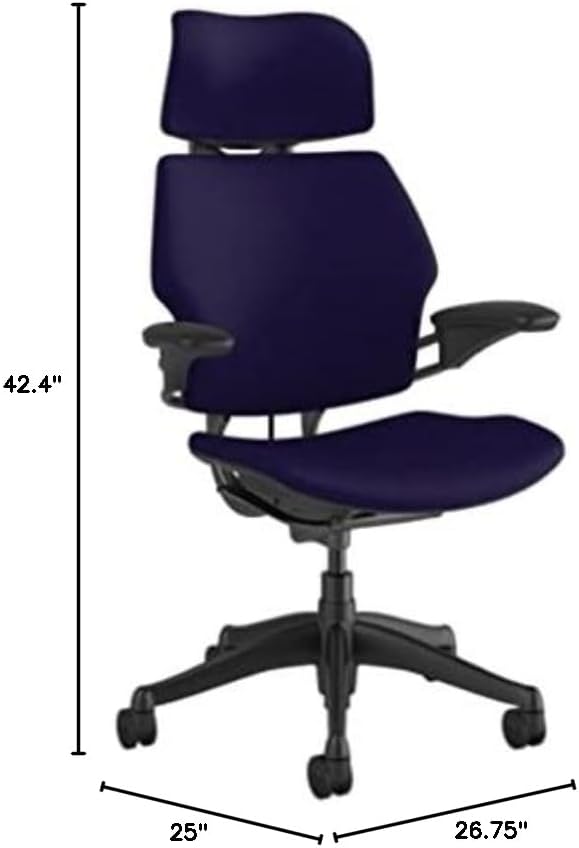Humanscale Freedom Office Chair with Headrest - Ergonomic Work Chair with Advanced Highly Adjustable Duron Arms and Gel Seat - Wheels for Carpet - Graphite Frame with Deep Violet Corde 4 Fabric