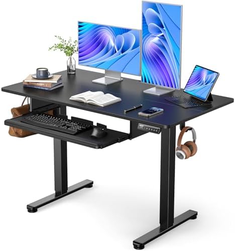 ErGear Electric Standing Desk with Full Size Keyboard Tray, Adjustable Height Sit Stand Up Desk, Home Office Desk Computer Workstation, 48x24 Inches, Black