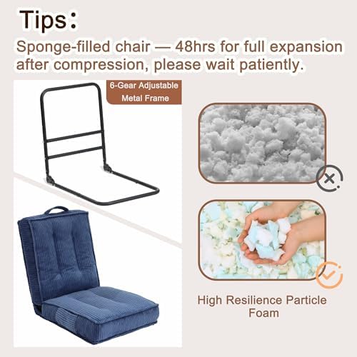 Folding Floor Tatami Chair with Back Support, 6-Position Adjustable, Blue