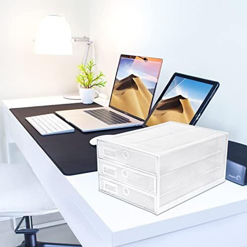 Annova Desk Organizer Wire Mesh 3 Tier Sliding Drawers Paper Sorter/Multifunctional/Premium Solid Construction for Letters, Documents, Mail, Files, Paper, Kids' Art Supplies (White)