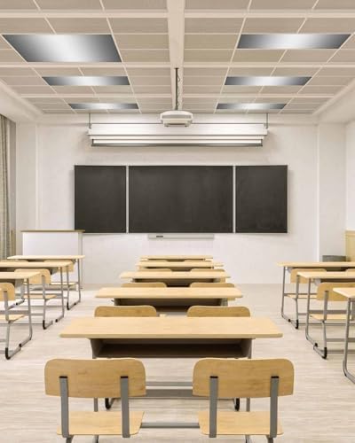 Grey Minimalist Geometric Gradual Solid White Magnetic Fluorescent Light Covers for Ceiling Lights 2 x 4 Feet, Office Classroom Kitchen Drop Ceiling Light Covers Lighting Filters Shade Panel 2 Packs