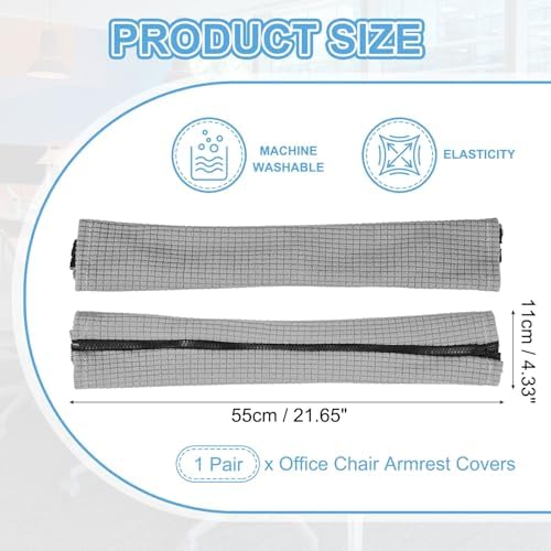 PATIKIL 22x4.3 in Office Chair Armrest Covers, 1 Pair Office Chair Arm Covers Long Computer Chairs Arm Rest Cover with Zipper Removable Rest Slipcover Hand Rest Protector, Light Gray