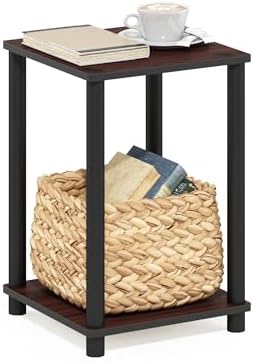 Furinno Turn-N-Tube Toolless 2-Tier Side Table, Open Shelf, Cherry Oak