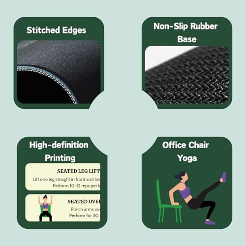 Desk Mat with Chair Yoga Guide, Large Mouse Pad for Keyboard and Mouse, 31.5"x11.8" Extended Office Desk Pad with Stitched Edges, Non-Slip Rubber Base Desktop Accessories for Office