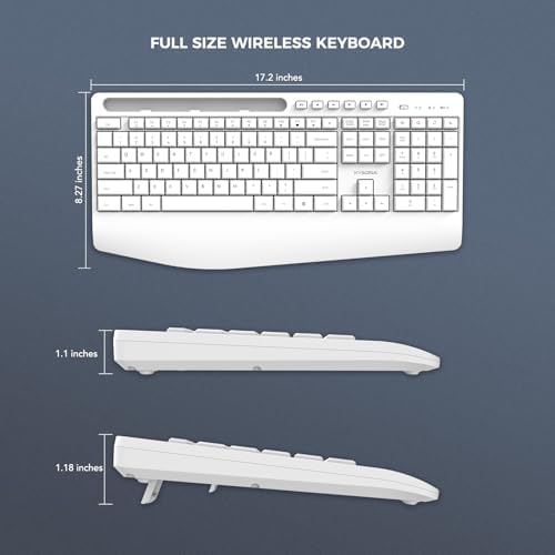 KYSONA 5th Gen Wireless Keyboard,2.4G Full-Sized Cordless Ergonomic Keyboard with Wrist Rest, Phone ipad Holder, Adjustable Angle, Compatible with Laptop/PC/Mac/Windows, White