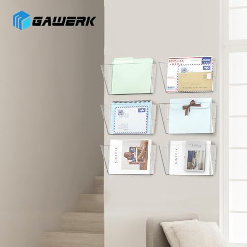 Gawerk Clear Acrylic Single Pocket, Plastic Hanging Wall Mount File Holder for Office Home (Clear, 2 Pack)