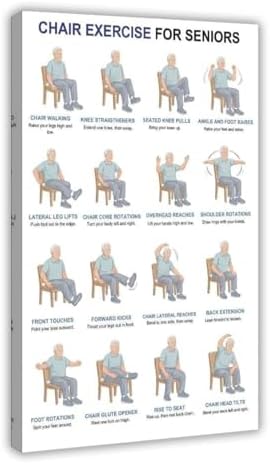 Printable Chair Exercises for Seniorss Chair Exercises for The Elderly Exercise Chart Seniors Canvas Poster Wall Art for Living Room Bedroom Decor Frame 12x18inch