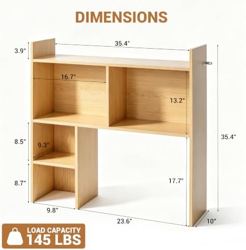 deli Desktop Shelf, Desk Hutch with 5 Shelves for Computer Desk, Natural