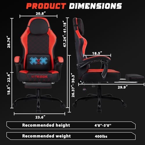 VITESSE 400 lbs Red Ergonomic Video Gaming Chair for Adults