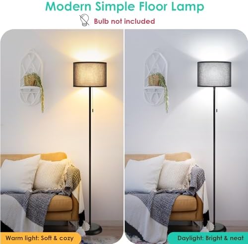 FOLKSMATE Floor Lamp for Living Room, LED Modern Simple Standing Lamp, Black Tall Lamps for Bedroom, Living Room, Office, Kids Room and Reading, Minimalist Pole Lamp with Shade, Without Bulb
