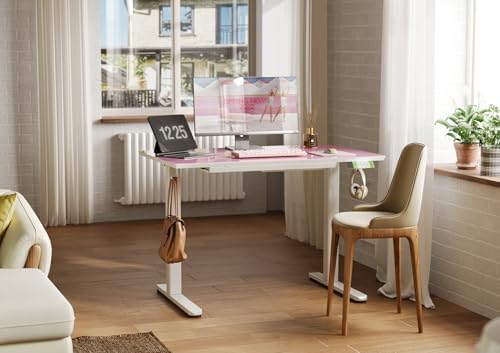 INNOVAR Glass Standing Desk with Drawers 40×24 Inch Morandi Powder