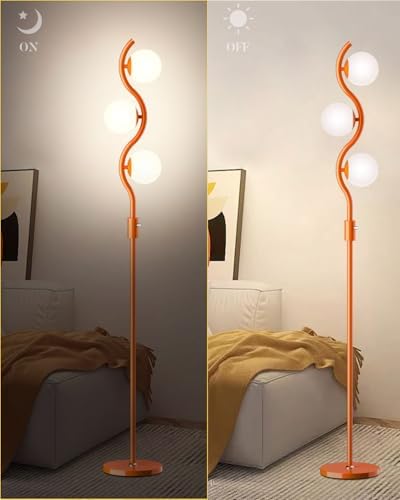60IN Dimmable Orange Globe Floor Lamp, Mid Century Modern Floor Lamps with 3 Soft Warm White 3000K Bulbs, Standing Lamps with 5Lbs Heavy Base for Living Room Bedroom Home Decor