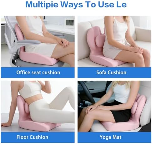 Adjustable Memory Foam Lumbar Cushion - Ergonomic Lower Back Support Pillow with Cotton Cover, Mid-Height Customizable Design for Office Chair, Car Seat, Long Sitting (Pink, Large)