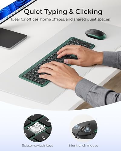 seenda Rechargeable Wireless Keyboard and Mouse Combo, Dark Green