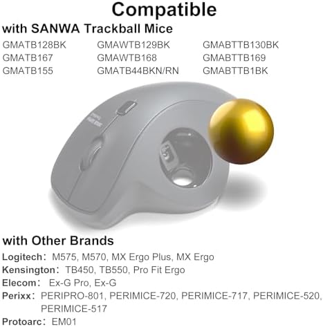 SANWA 34mm/1.34in Trackball, Replacement Ball for Logitech m575, m570, MX Ergo, Perixx, Kensington, Elecom, and Other Compatible Trackball Mouse, Glossy Yellow