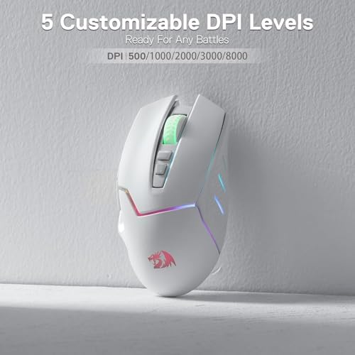 Redragon M690 PRO Wireless Gaming Mouse, 8000 DPI Wired/Wireless Gamer Mouse w/Rapid Fire Key, 8 Macro Buttons, Ergonomic Design for PC/Mac/Laptop, White