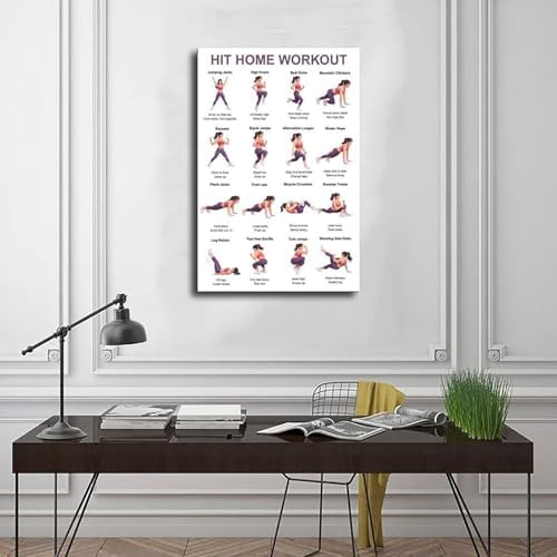 Home Workout Full Body No Equipment Cardio Chart 16 Exercises Canvas Poster Wall Art for Living Room Bedroom Decor Unframe 24x36inch