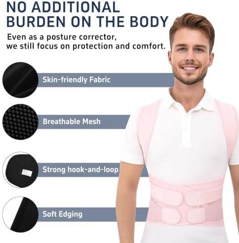 Posture Corrector for Women and Men, Full Back Brace for Posture Support, Adjustable Shoulder Straightener with Waist Belt, Breathable Upper Back Brace for Hunchback Posture, Daily Back Support Pink, X-Large
