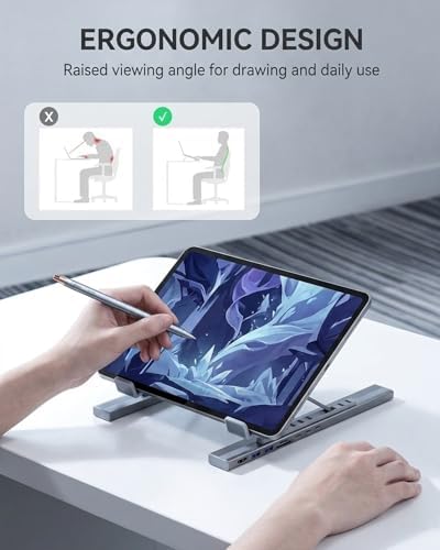 USB C Laptop Stand with Docking Station,8 in 1 Hub Laptop Stand Foldable Computer Riser with 4K HDMIPD 100W Dual Data Ports Multiport Adapter for Notebook Tablet,Portable Height Adjustable Holder