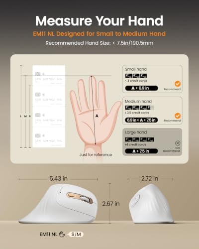 ProtoArc EM11 NL Wireless Ergonomic Mouse, Rechargeable, White Gold