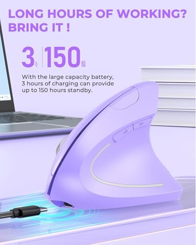 Lekvey Ergonomic Mouse, Rechargeable Wireless Vertical Mouse, Light Purple