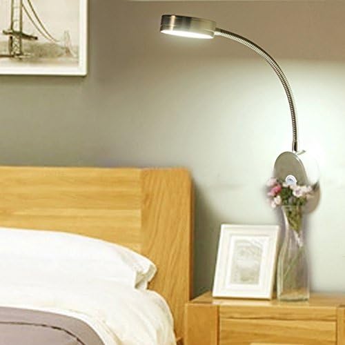 5W Wall Mounted Reading Light Flexible Gooseneck LED Sconce Lamp with Plug & Switch for Bedroom, Office, Workbench, Studio (03 Silver Cool)