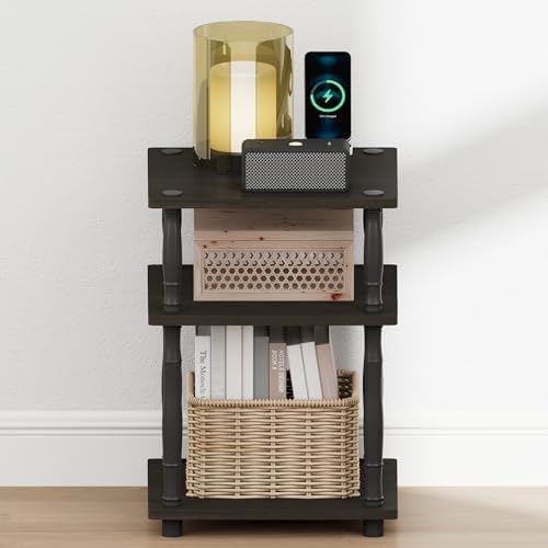 Furinno Turn-N-Tube Toolless 3-Tier Night Stand, Open Shelf, Espresso