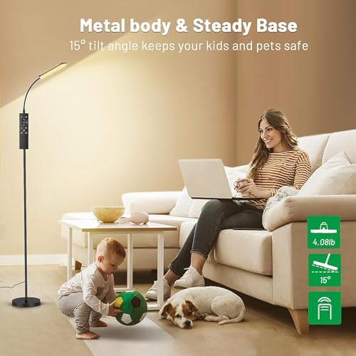 Yikuneng Dimmable LED Floor Lamp, Super Bright Reading Lamps Floor Standing lamp with Remote & Touch Control, Stepless Dimming & 2700K-6500K Color Temperature, for Living Room Bedroom Office, 2 Pack