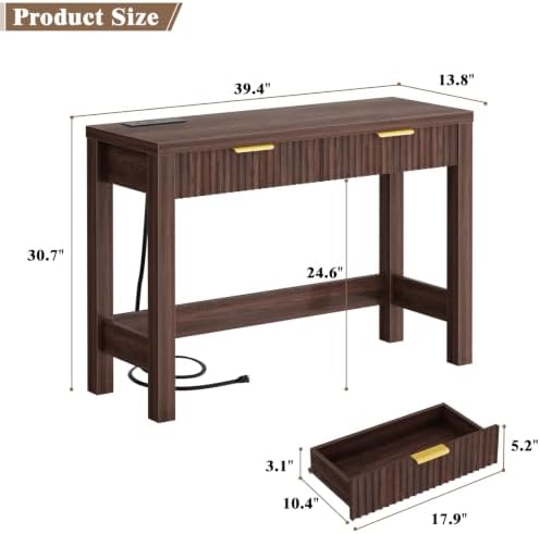 Cyclysio 39" Console Table with Charging Station & 2 Fluted Drawers