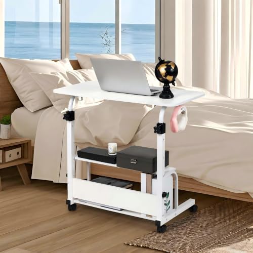 Adjustable Height Mobile Computer Desk,White Table for Home Office Bedroom