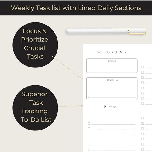 BLU MONACO | Black Undated Weekly Planner Notepad with 52 Tear-Off Sheets | Weekly To-Do List Pad for Scheduling, Goals & Desk Planning | Stylish Desk Calendar Organizer