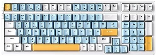 Merdia Wireless Mechanical Keyboard, Triple Mode 2.4G/USB-C/BT Gaming Keyboards 100 Keys Ice-Blue Backlit, Red Switch Keyboard | Rechargeable Mechanical Gaming Keyboards | Ice Blue/W/Y