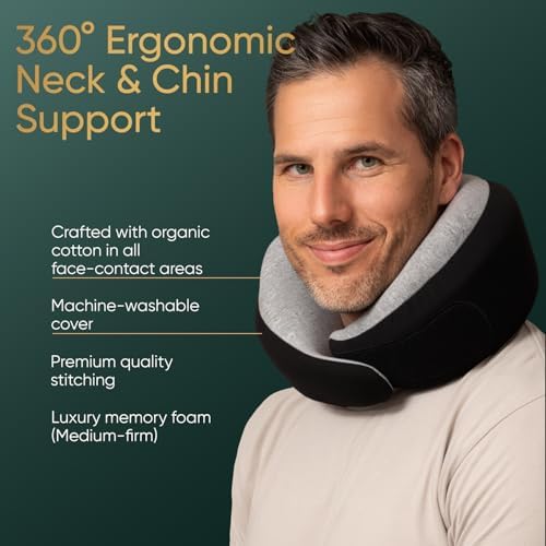 Proglobe Luxe Airplane Neck Pillow, Memory Foam, Organic Cotton, Charcoal