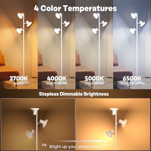 SIBRILLE 36W LED Tree Floor Lamp, Modern Dimmable Standing Lamp with Remote & Touch Control, 4 Color Temperatures, 3 Rotatable LED Light Floor Lamps for Living Room, Bedroom, Office