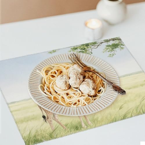 Placemats Placemats Set of 6 Giraffe Stretching Its Neck to Eat Leaves Placement Mats for Dining Table Place Mats Suitable for Personal Dining Tables Dinner Parties BBQ Weddings