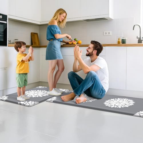 2PCS Kitchen Mats for Floor, Anti Fatigue Non-slip Water Resistant Grey Rug