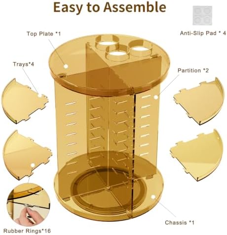Rotating Makeup Organizer, DIY 8 Adjustable Layers Spinning Skincare Storage, Cosmetic Display Case with Brush Holder and Perfume Tray, Multi-Function Vanity Bathroom Countertop Organizer Clear Gold