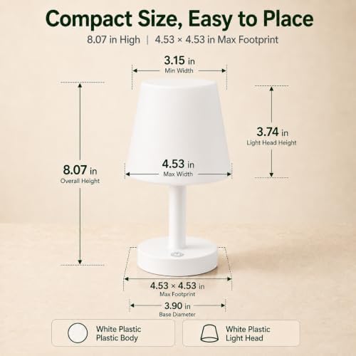Rechargeable Table Lamp, Mini Cordless Shower Lamp for Bathroom, IP54